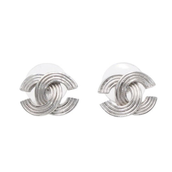 極美品 CHANEL シャネル ピアス ココマーク カーブ線 シルバー 00A 刻印片側 earrings CC curve Bar 00A SV 中古 4a000635