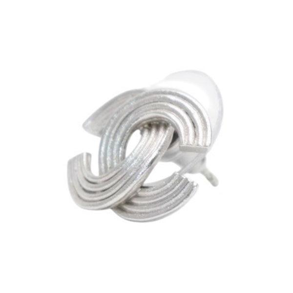 極美品 CHANEL シャネル ピアス ココマーク カーブ線 シルバー 00A 刻印片側 earrings CC curve Bar 00A SV 中古 4a000635