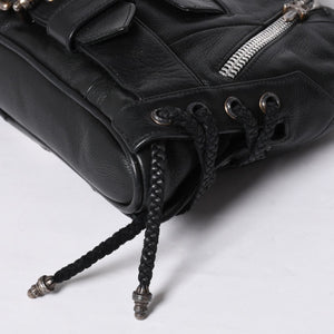 Very Good Condition CHROME HEARTS JJ DEAN Small JJ Dean Handbag Leather Riders Silver 925 Black Used 4a001516