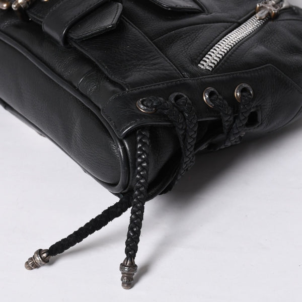 Very Good Condition CHROME HEARTS JJ DEAN Small JJ Dean Handbag Leather Riders Silver 925 Black Used 4a001516