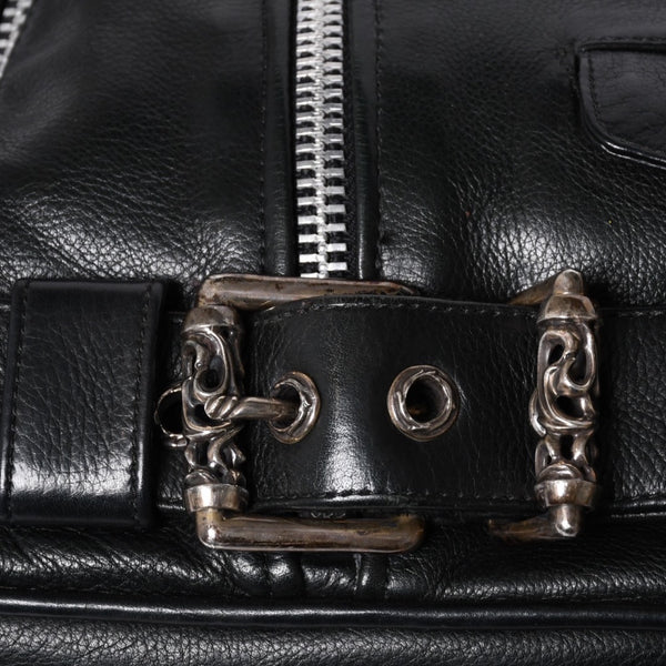 Very Good Condition CHROME HEARTS JJ DEAN Small JJ Dean Handbag Leather Riders Silver 925 Black Used 4a001516