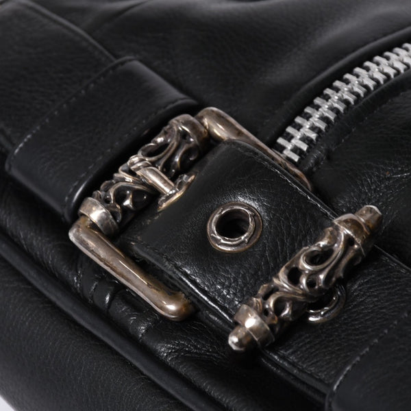 Very Good Condition CHROME HEARTS JJ DEAN Small JJ Dean Handbag Leather Riders Silver 925 Black Used 4a001516