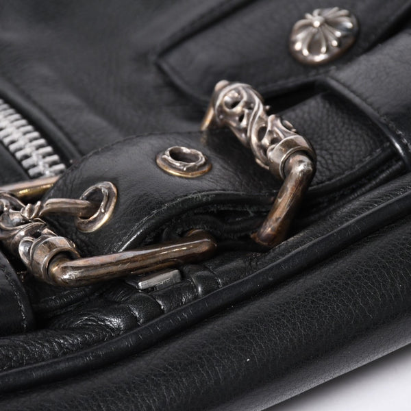 Very Good Condition CHROME HEARTS JJ DEAN Small JJ Dean Handbag Leather Riders Silver 925 Black Used 4a001516