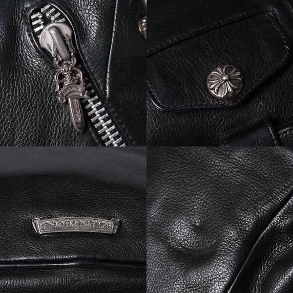 Very Good Condition CHROME HEARTS JJ DEAN Small JJ Dean Handbag Leather Riders Silver 925 Black Used 4a001516