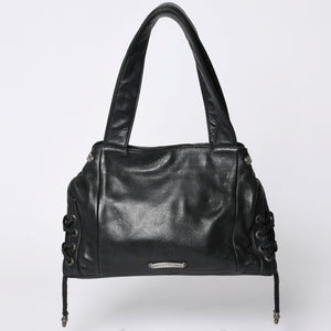 Very Good Condition CHROME HEARTS JJ DEAN Small JJ Dean Handbag Leather Riders Silver 925 Black Used 4a001516