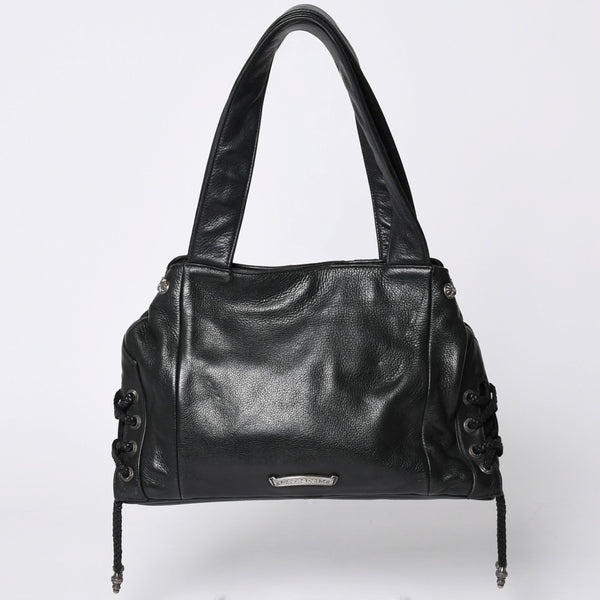 Very Good Condition CHROME HEARTS JJ DEAN Small JJ Dean Handbag Leather Riders Silver 925 Black Used 4a001516