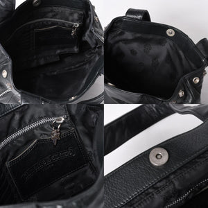 Very Good Condition CHROME HEARTS JJ DEAN Small JJ Dean Handbag Leather Riders Silver 925 Black Used 4a001516