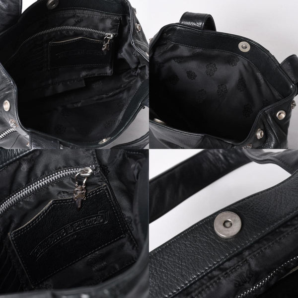 Very Good Condition CHROME HEARTS JJ DEAN Small JJ Dean Handbag Leather Riders Silver 925 Black Used 4a001516