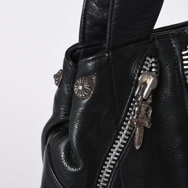 Very Good Condition CHROME HEARTS JJ DEAN Small JJ Dean Handbag Leather Riders Silver 925 Black Used 4a001516
