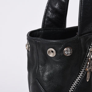 Very Good Condition CHROME HEARTS JJ DEAN Small JJ Dean Handbag Leather Riders Silver 925 Black Used 4a001516