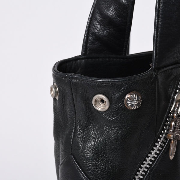 Very Good Condition CHROME HEARTS JJ DEAN Small JJ Dean Handbag Leather Riders Silver 925 Black Used 4a001516