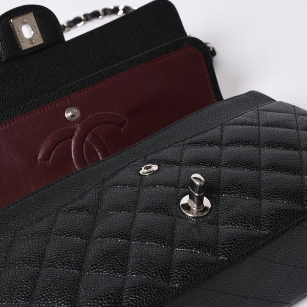 Very good condition CHANEL Matelasse 25 W flap W chain shoulder bag 18th series caviar skin silver hardware used 4a001701