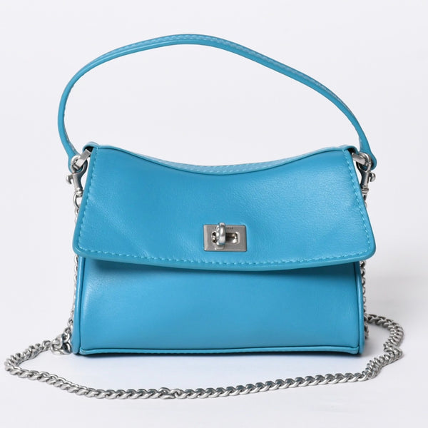 極美品 BALENCIAGA バレンシアガ RODEO NANO ロデオ ナノ チェーンショルダーバッグ 819429 レザー ブルー マットシルバー金具 中古 4a001680