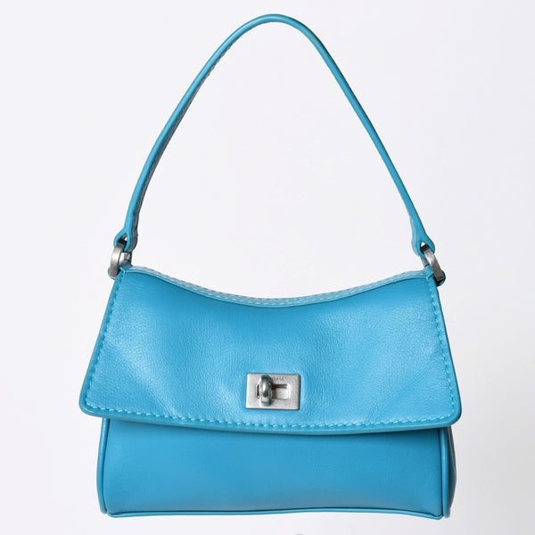 極美品 BALENCIAGA バレンシアガ RODEO NANO ロデオ ナノ チェーンショルダーバッグ 819429 レザー ブルー マットシルバー金具 中古 4a001680