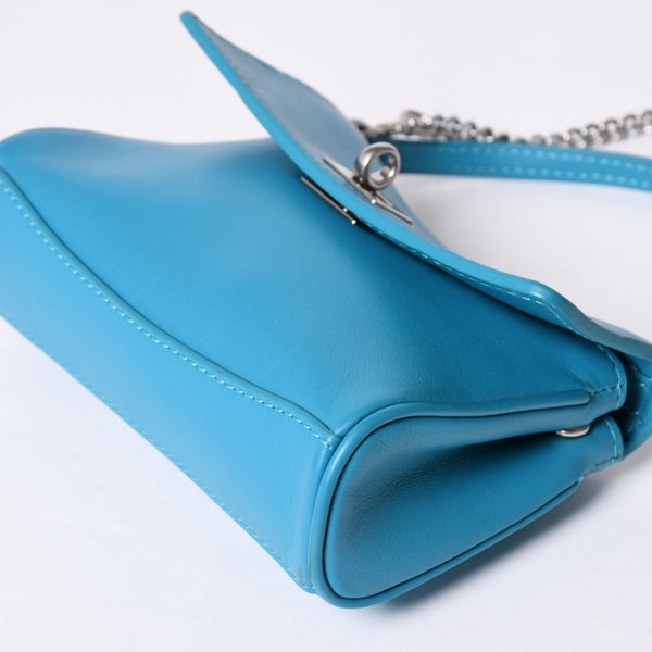 極美品 BALENCIAGA バレンシアガ RODEO NANO ロデオ ナノ チェーンショルダーバッグ 819429 レザー ブルー マットシルバー金具 中古 4a001680