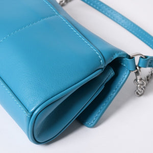 極美品 BALENCIAGA バレンシアガ RODEO NANO ロデオ ナノ チェーンショルダーバッグ 819429 レザー ブルー マットシルバー金具 中古 4a001680