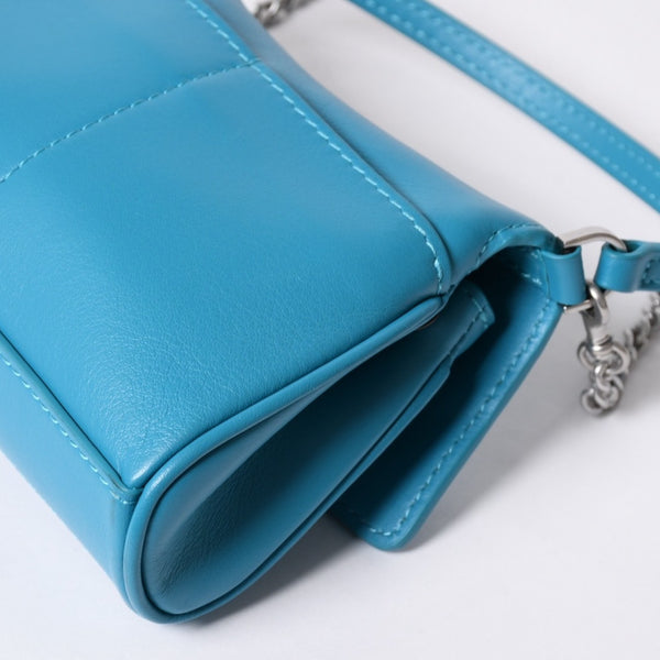 極美品 BALENCIAGA バレンシアガ RODEO NANO ロデオ ナノ チェーンショルダーバッグ 819429 レザー ブルー マットシルバー金具 中古 4a001680