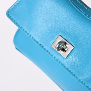 極美品 BALENCIAGA バレンシアガ RODEO NANO ロデオ ナノ チェーンショルダーバッグ 819429 レザー ブルー マットシルバー金具 中古 4a001680