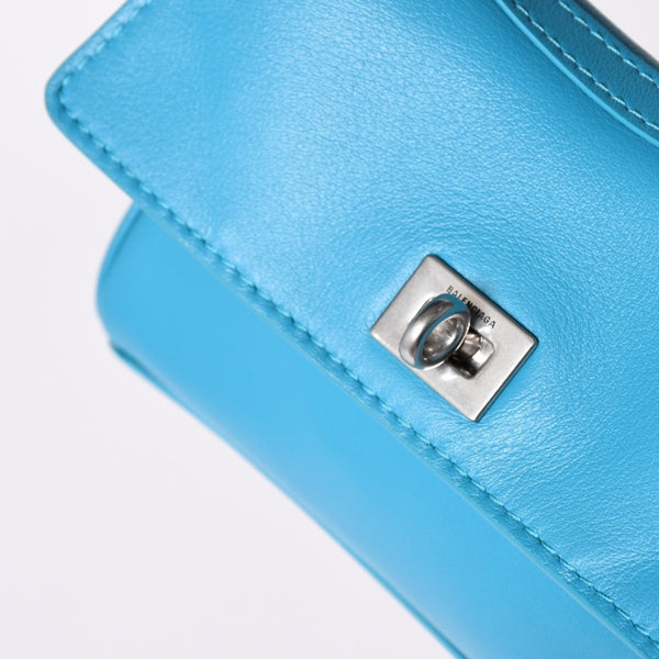 極美品 BALENCIAGA バレンシアガ RODEO NANO ロデオ ナノ チェーンショルダーバッグ 819429 レザー ブルー マットシルバー金具 中古 4a001680