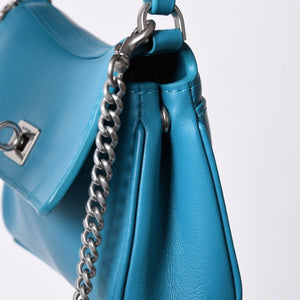極美品 BALENCIAGA バレンシアガ RODEO NANO ロデオ ナノ チェーンショルダーバッグ 819429 レザー ブルー マットシルバー金具 中古 4a001680