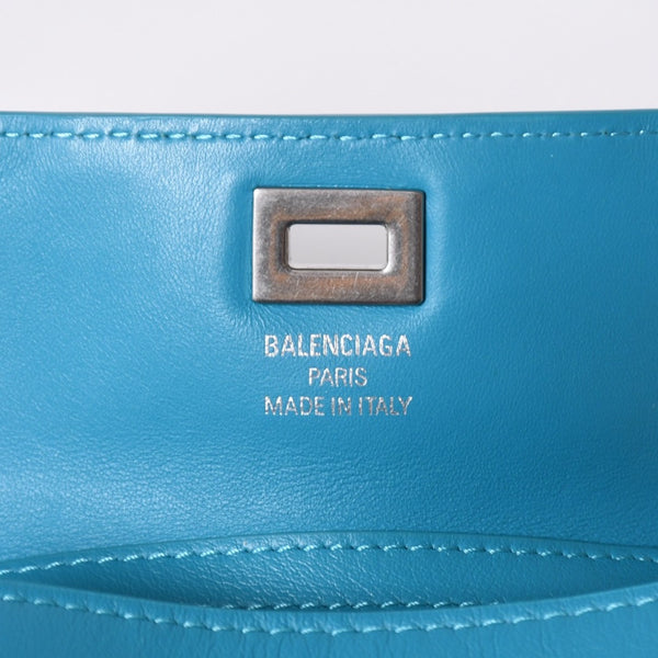 極美品 BALENCIAGA バレンシアガ RODEO NANO ロデオ ナノ チェーンショルダーバッグ 819429 レザー ブルー マットシルバー金具 中古 4a001680