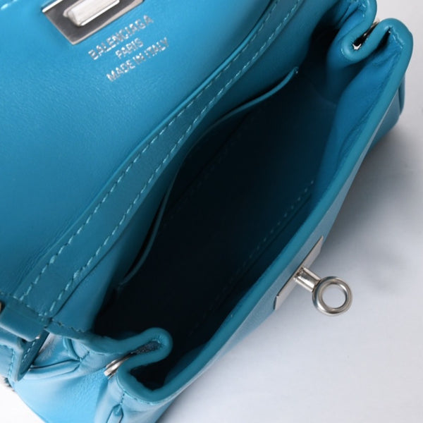 極美品 BALENCIAGA バレンシアガ RODEO NANO ロデオ ナノ チェーンショルダーバッグ 819429 レザー ブルー マットシルバー金具 中古 4a001680