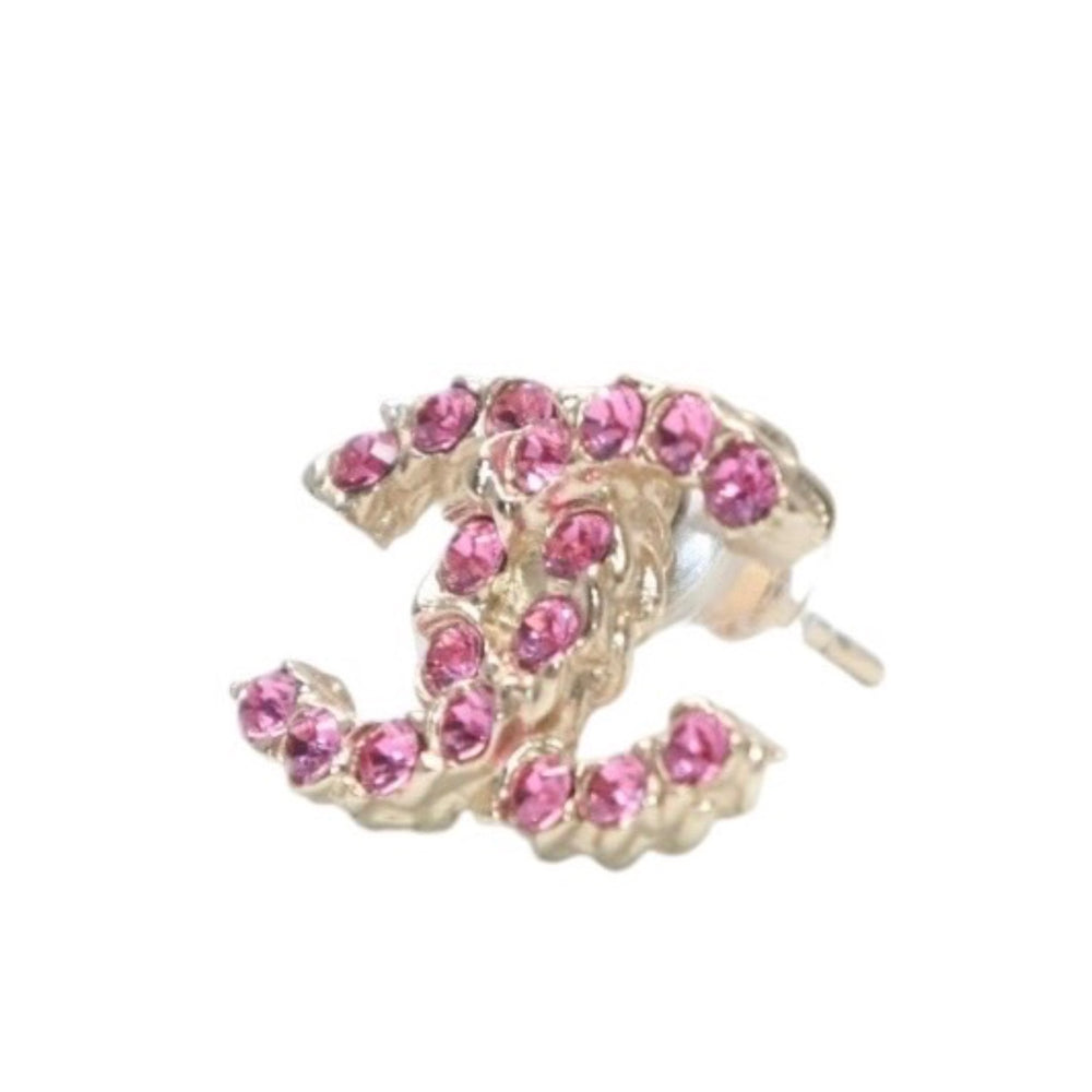 極美品 CHANEL シャネル 片耳ピアス ココマーク ラインストーン 17P シルバー ピンク earring CC rhinestone SV 08C 美品 中古 4a000652