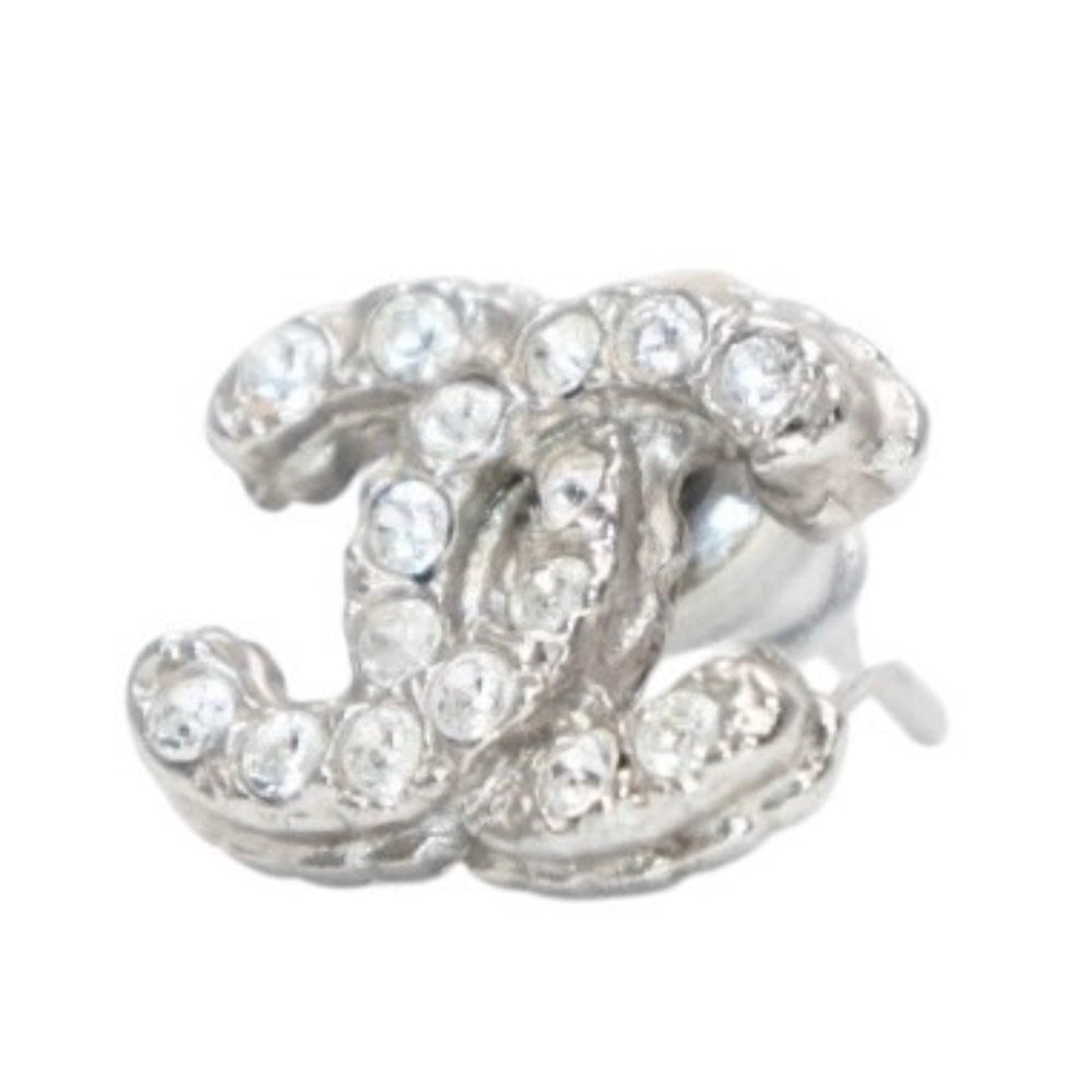 極美品 CHANEL シャネル 片耳ピアス ラインストーン A12A シルバー earring CC rhinestone SV A12A 美品 中古 4a000666