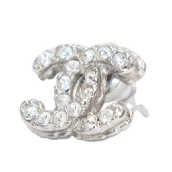極美品 CHANEL シャネル 片耳ピアス ラインストーン A12A シルバー earring CC rhinestone SV A12A 美品 中古 4a000666