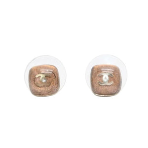 CHANEL Chanel earrings here mark button brown glitter silver 06P earrings mini button brown glitter 06P SV Good Condition Used 4a000624