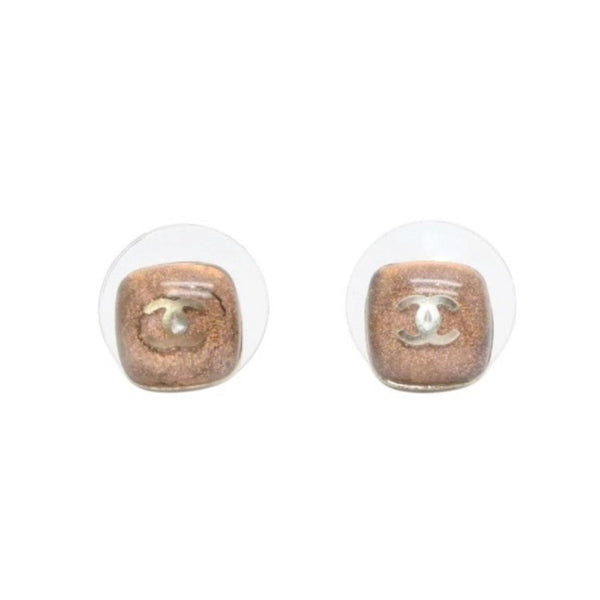 CHANEL Chanel earrings here mark button brown glitter silver 06P earrings mini button brown glitter 06P SV Good Condition Used 4a000624