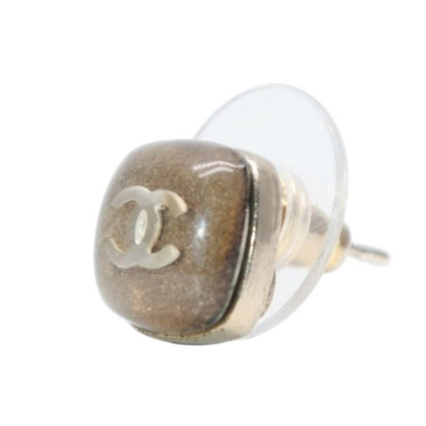 CHANEL Chanel earrings here mark button brown glitter silver 06P earrings mini button brown glitter 06P SV Good Condition Used 4a000624