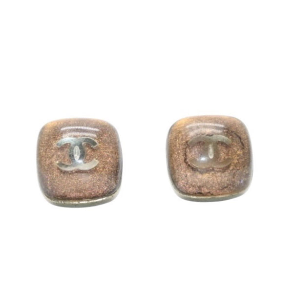CHANEL Chanel earrings here mark button brown glitter silver 06P earrings mini button brown glitter 06P SV Good Condition Used 4a000624