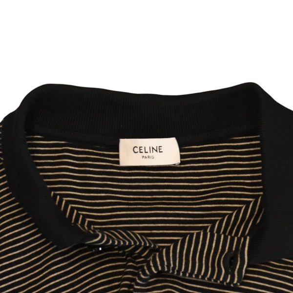 新品未使用 CELINE セリーヌ トリオンフストライプポロシャツ 2X98N494Z 38NB ブラック ベージュ 中古 4a001741