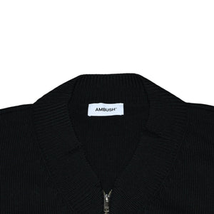 Very good condition AMBUSH KNIT ZIP CARDIGAN Knit Cardigan 12115083 Black Patch Short Length V Neck Distressed 23AW Used 4a001738