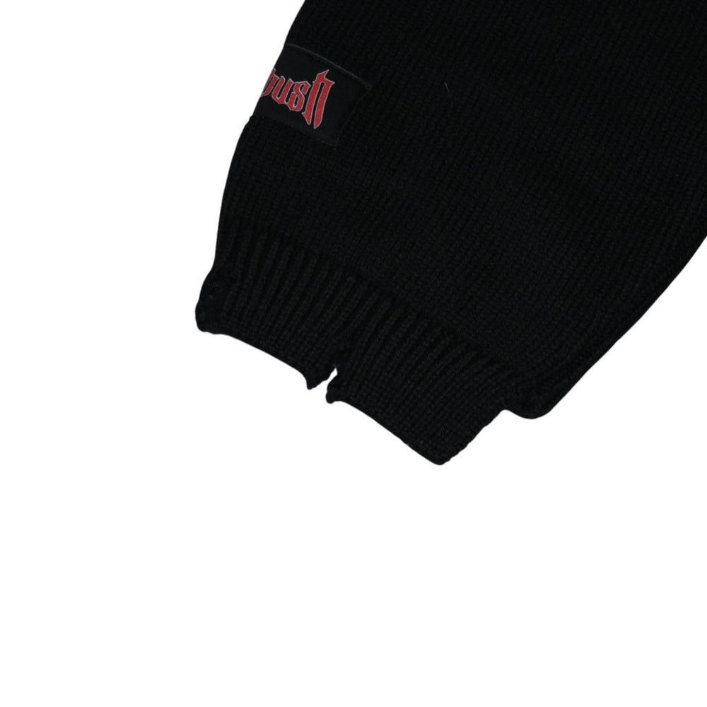 極美品 AMBUSH アンブッシュ KNIT ZIP CARDIGAN ニット カーディガン 12115083 ブラック ワッペン ショート丈 Vネック ダメージ加工 23AW 中古 4a001738
