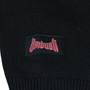 Very good condition AMBUSH KNIT ZIP CARDIGAN Knit Cardigan 12115083 Black Patch Short Length V Neck Distressed 23AW Used 4a001738