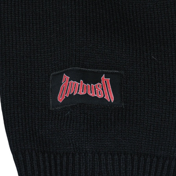 Very good condition AMBUSH KNIT ZIP CARDIGAN Knit Cardigan 12115083 Black Patch Short Length V Neck Distressed 23AW Used 4a001738