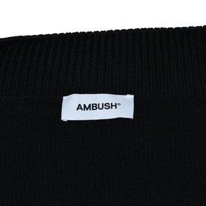 Very good condition AMBUSH KNIT ZIP CARDIGAN Knit Cardigan 12115083 Black Patch Short Length V Neck Distressed 23AW Used 4a001738