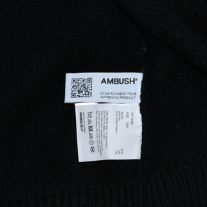 Very good condition AMBUSH KNIT ZIP CARDIGAN Knit Cardigan 12115083 Black Patch Short Length V Neck Distressed 23AW Used 4a001738