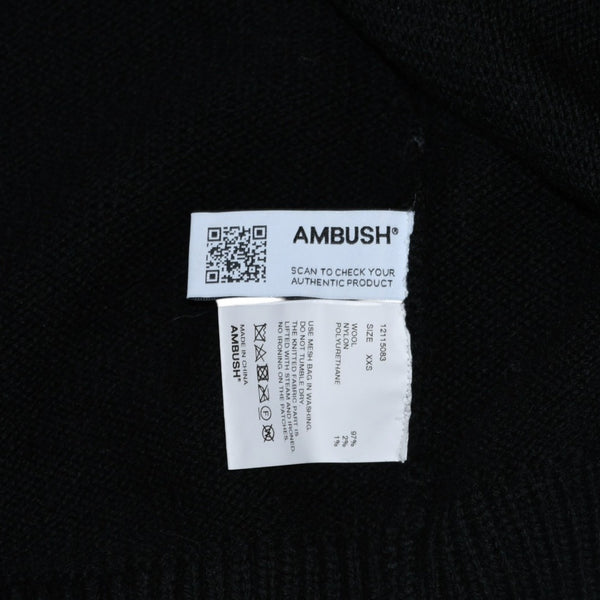 Very good condition AMBUSH KNIT ZIP CARDIGAN Knit Cardigan 12115083 Black Patch Short Length V Neck Distressed 23AW Used 4a001738