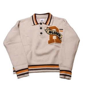 極美品 Rhude Mclaren ルード マクレーン シェニールパッチニットポロセーター 21AW ウール カシミヤ ニット 中古 4a001746