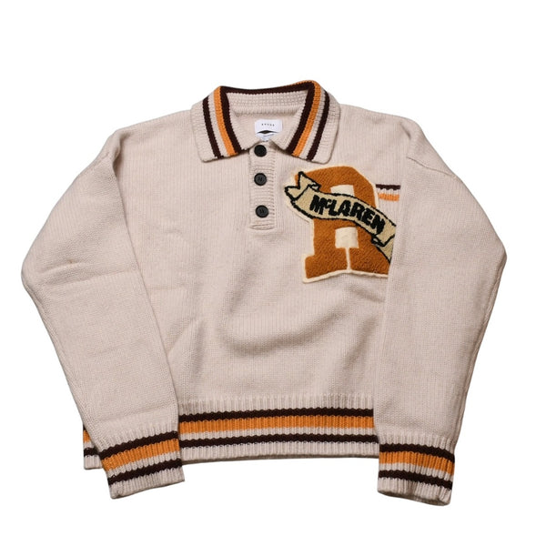 極美品 Rhude Mclaren ルード マクレーン シェニールパッチニットポロセーター 21AW ウール カシミヤ ニット 中古 4a001746