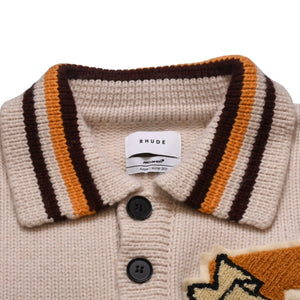 極美品 Rhude Mclaren ルード マクレーン シェニールパッチニットポロセーター 21AW ウール カシミヤ ニット 中古 4a001746
