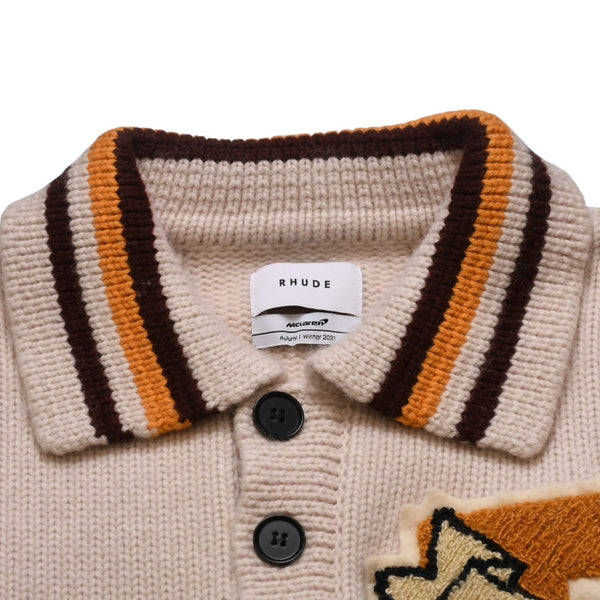 極美品 Rhude Mclaren ルード マクレーン シェニールパッチニットポロセーター 21AW ウール カシミヤ ニット 中古 4a001746