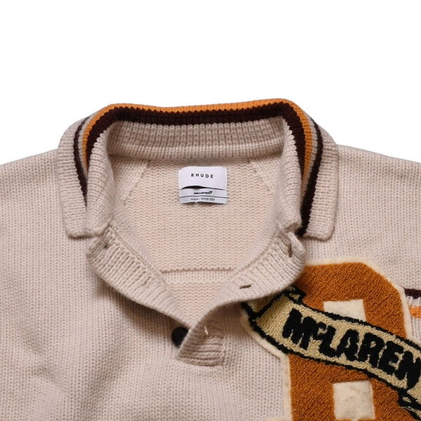 極美品 Rhude Mclaren ルード マクレーン シェニールパッチニットポロセーター 21AW ウール カシミヤ ニット 中古 4a001746