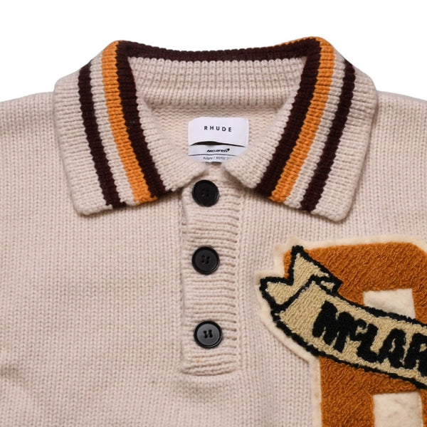 極美品 Rhude Mclaren ルード マクレーン シェニールパッチニットポロセーター 21AW ウール カシミヤ ニット 中古 4a001746