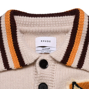 極美品 Rhude Mclaren ルード マクレーン シェニールパッチニットポロセーター 21AW ウール カシミヤ ニット 中古 4a001746