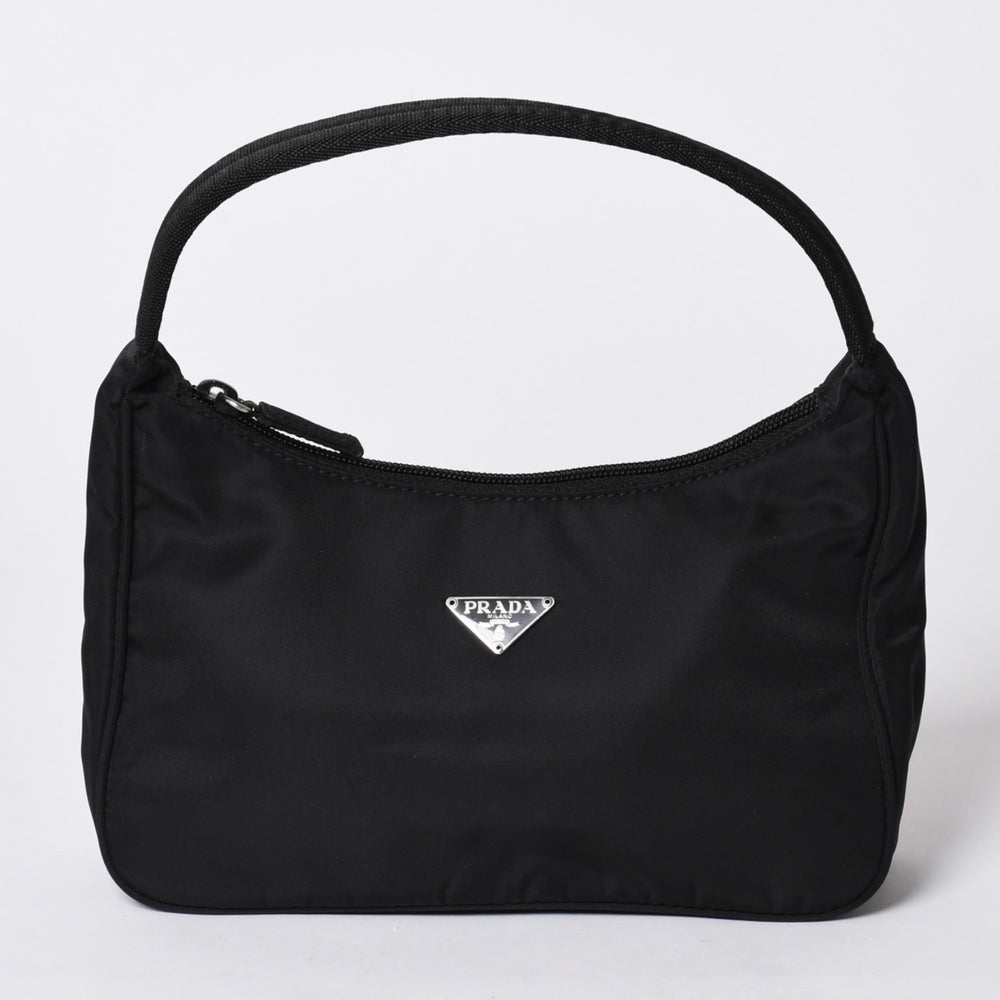 極美品 PRADA プラダ ホーボー ワンショルダーバッグ MV515 トライアングルロゴ 三角ロゴプレート ナイロン ブラック 中古 4a001681