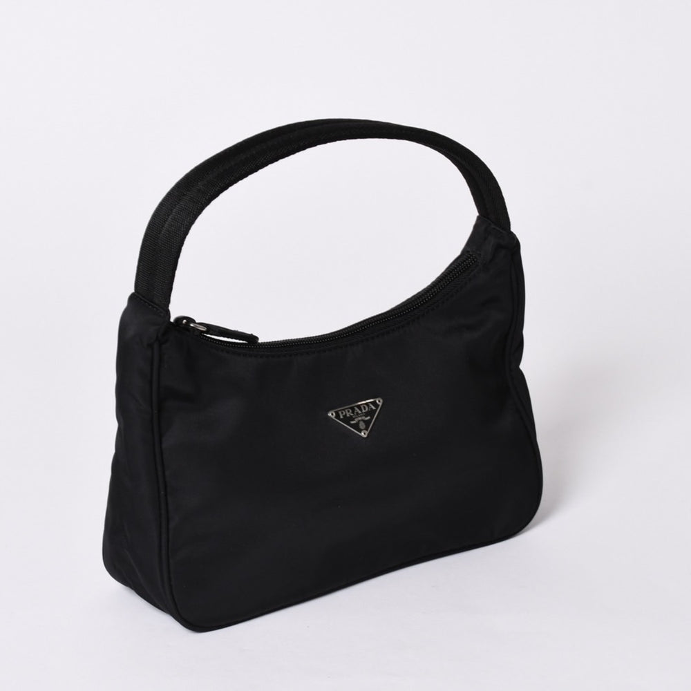 極美品 PRADA プラダ ホーボー ワンショルダーバッグ MV515 トライアングルロゴ 三角ロゴプレート ナイロン ブラック 中古 4a001681